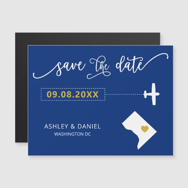 Invitation Magnétique Washington DC Wedding Save the Date Card, Map (Devant / Derrière)