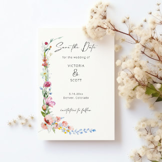 Invitation Magnétique Watercolor Wildflower Calligraphy Save the Date