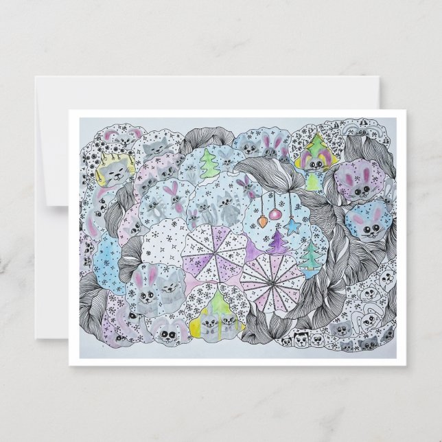 Invitation Magnétique  Whimsical Winter Forest Magical Creatures (Recto)