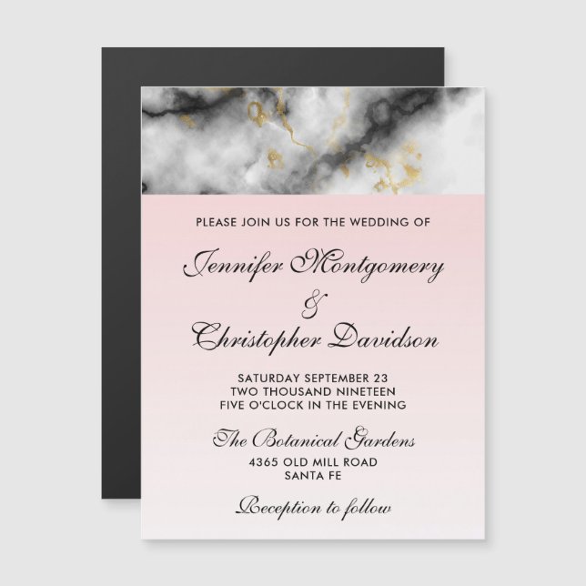 Invitation Magnétique White Gray Marble with Gold Ribbon (Devant / Derrière)