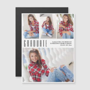Invitation Magnétique White High School College Graduation 4 Photo