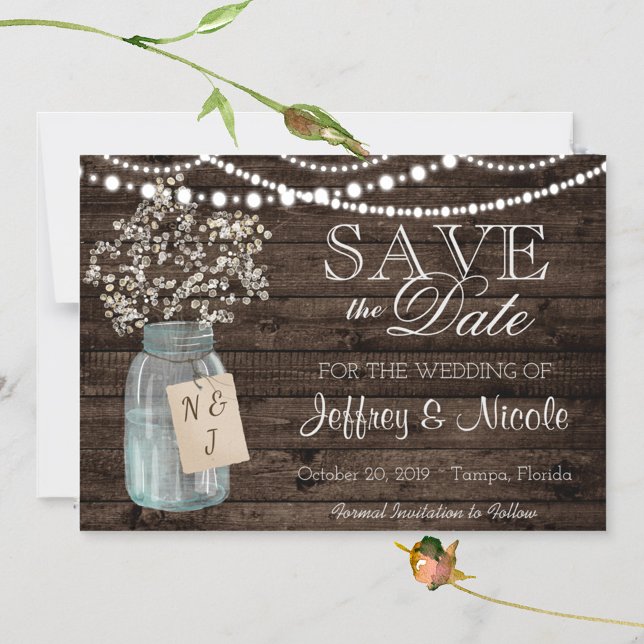 Invitation Magnétique Wood Rustic Country Barne Mariage Date de sauvegar (Créateur téléchargé)