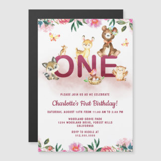 Invitation Magnétique Woodland Pink 1er anniversaire