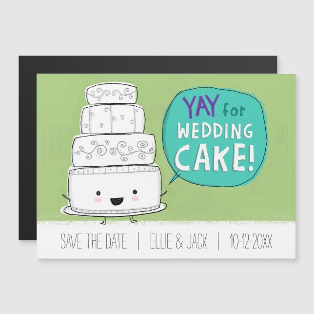 Invitation Magnétique Yay for Mariage Cake ! Sauvez la date avec humour (Devant / Derrière)