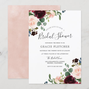 Invitation Magnifique Blush & Burgundy Flowers Fête des marié