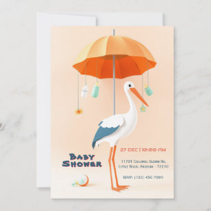Invitation Magnifique cigogne avec Baby shower parapluie
