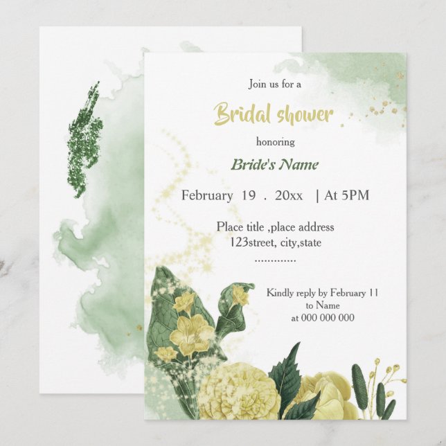 Invitation magnifique fleurs jaunes verdure douche nuptiale (Devant / Derrière)