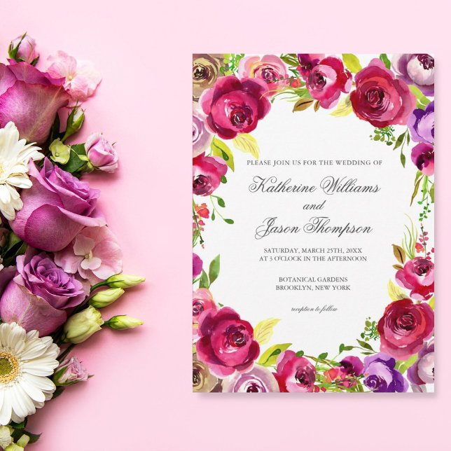 Invitation Magnifique Fuchsia rose Floral Chic Printemps Mari (Créateur téléchargé)