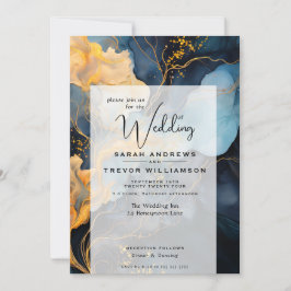 Invitation Magnifique Indigo Blue et Gold Abstrait