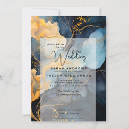 Invitation Magnifique Indigo Blue et Gold Abstrait