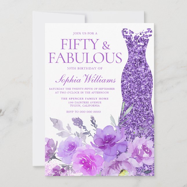 Invitation Magnifique Lavande violette Florale 50e anniversai (Devant)