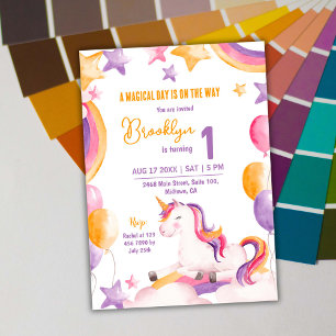 Invitation Magnifique licorne moderne unicorne arc-en-ciel 1e