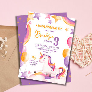 Invitation Magnifique licorne moderne unicorne arc-en-ciel 3e