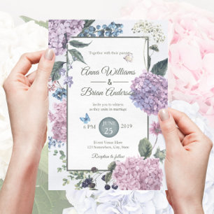 Invitation Magnifique Mariage floral Hydrangea peint à la mai