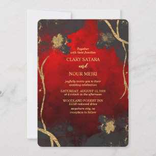 Invitation Magnifique mariage rouge, gris et or élégant