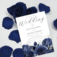 Magnifique Marine Indigo Roses & Mariage Argent