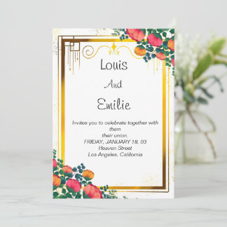 Invitation Magnifique motif floral élégant doré