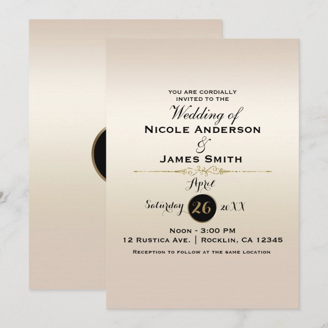 Invitation Magnifique or perle scintillement et éclat mariage (Devant / Derrière)