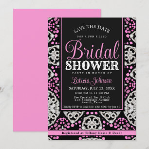 Invitation Magnifique rose et noir, élégant shower de mariage