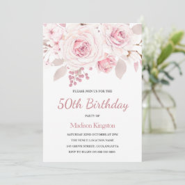Invitation Magnifiquement Elegant Blush Roses 50e