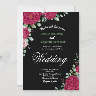 Invitation magnifiques fleurs rouges et roses distinctives ma