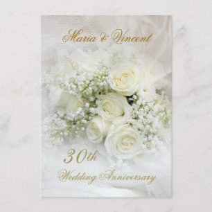 Invitation Magnifiques roses blanches 30ème anniversaire de m