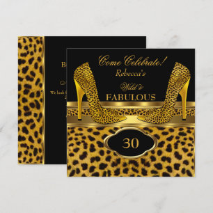 Invitation Magnifiques talons hauts or léopard sauvage 30 fab