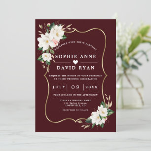 Invitation Magnolia Blanche Bourgogne Profond Tout En Un Mari