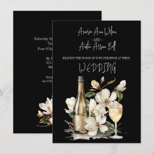 Invitation Magnolia Champagne et lunettes Texte blanc