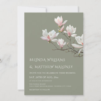 Invitation Magnolia de beaux-arts, mariage vert sauge