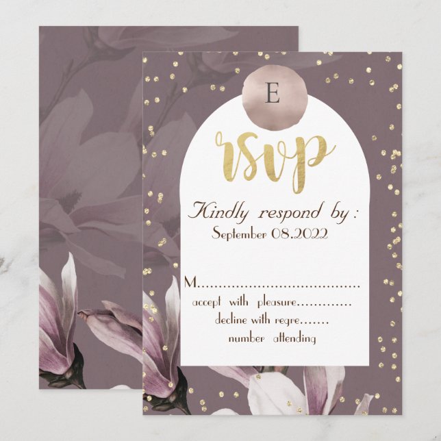 Invitation Magnolia Diamonds Monogramme RSVP (Devant / Derrière)
