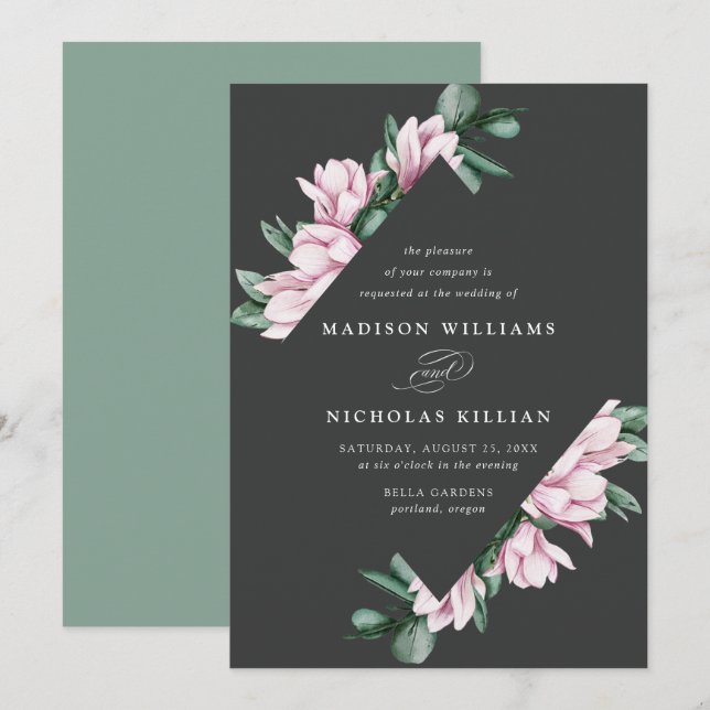 Invitation Magnolia & Eucalyptus | Mariage de cadre floral (Devant / Derrière)