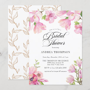Invitation Magnolia   Fête des mariées florale rose