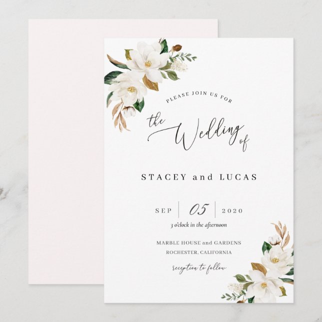 Invitation Magnolia Floral Aquarelle (Devant / Derrière)