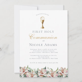 Invitation Magnolia Floral First Communion 