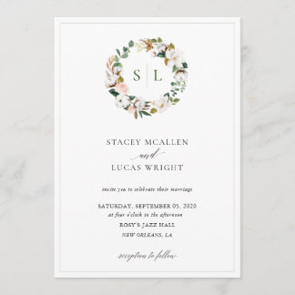 Invitation Magnolia Floral Wreath