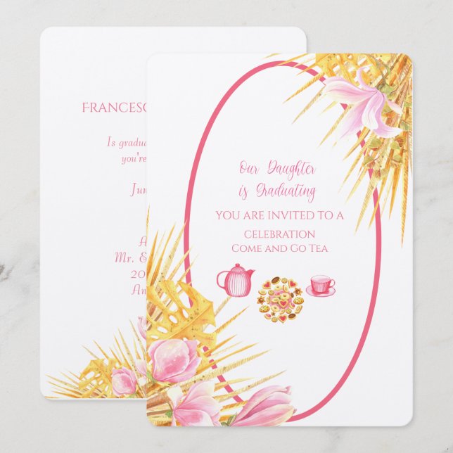 Invitation Magnolia Frame Notre Fille Est Diplômé Linen I (Devant / Derrière)