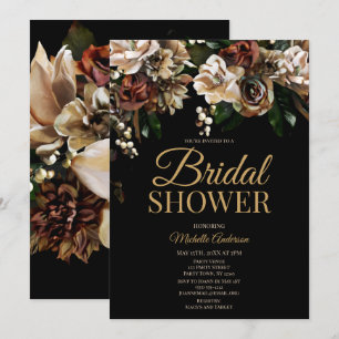 Invitation Magnolia Gold et Black Floral Fête de l'mariée