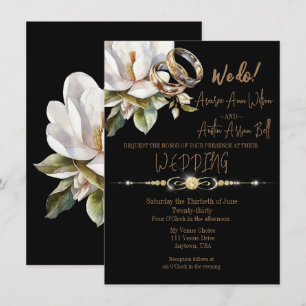 Invitation Magnolia Mariage Bagues or et Mariage noir