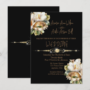 Invitation Magnolia Mariage Bagues or et Mariage noir