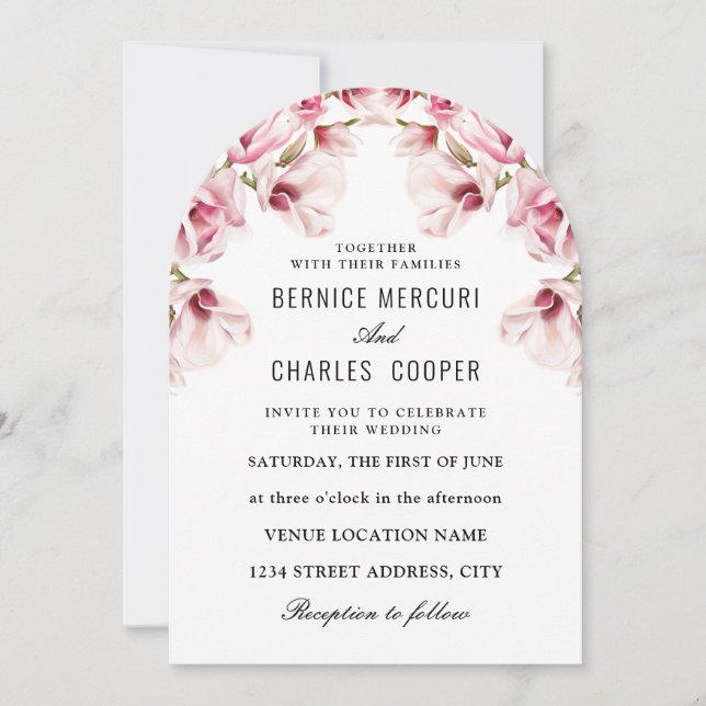 Invitation Magnolia rose Élégant Floral (Devant)