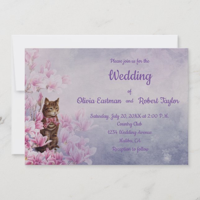Invitation Magnolia rose et mariage de chat personnalisés (Devant)