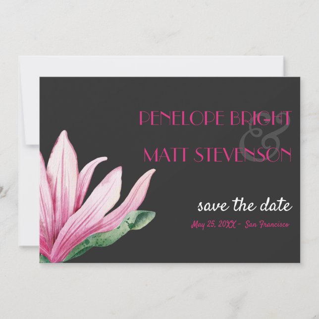 Invitation Magnolia rose Fleur Gris MARIAGE ENREGISTRER LA DA (Devant)