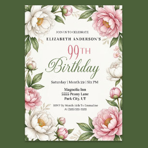 Invitation Magnolia Rose Tendre et Pivoine 99e Anniversaire