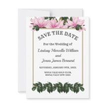 Magnolia Rose Vert Floral Enregistrer La Date