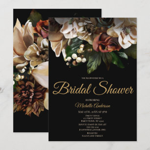 Invitation Magnolia Top Gold et Black Floral Fête de l'mariée
