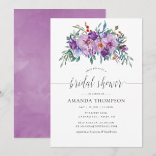 Invitation Magnolia violet et roses douche de mariage aquarel
