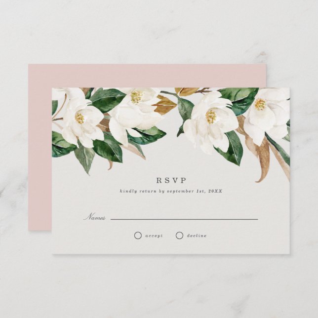 Invitation Magnolia Wedding RSVP (Devant / Derrière)
