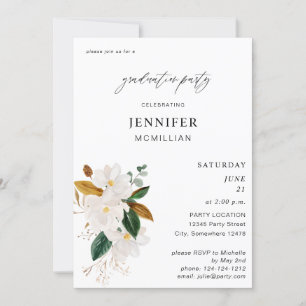 Invitation Magnolia White Floral Gradauation Party