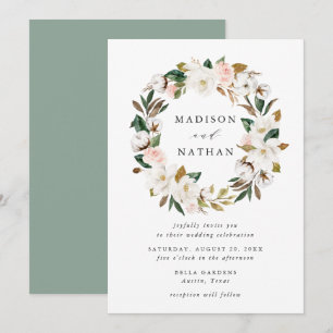 Invitation Magnolias à l'aquarelle Mariage à la couronne fl